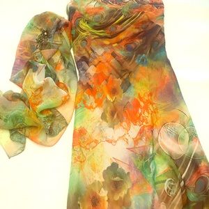 Long chiffon dress w matching scarf & pin size 12
